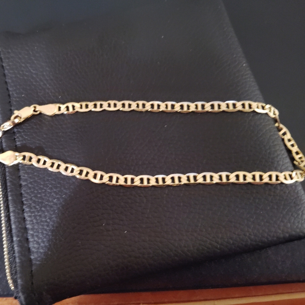 14k Gold Over Sterling 9.5 in. Mariner Link Ankle Bracelet w. 2 in. Extender